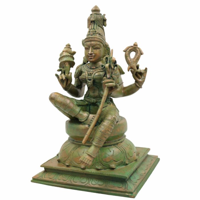 bhunes bronze panchaloha raja rajeshwari idol – handcrafted chola art devi silai for temple & home worship,brown, 13.5 inch, 1 piece