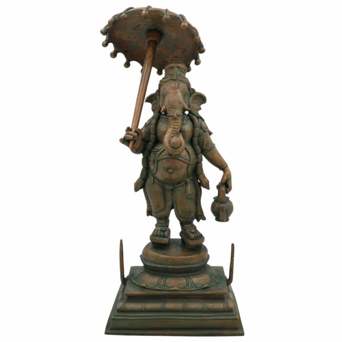 bhunes bronze panchaloha ganesha idol – chola art umbrella ganpati statue | vinayaka, pillaiyar, vighnaharta murti for puja & décor,brown, 14 inch, 1 piece