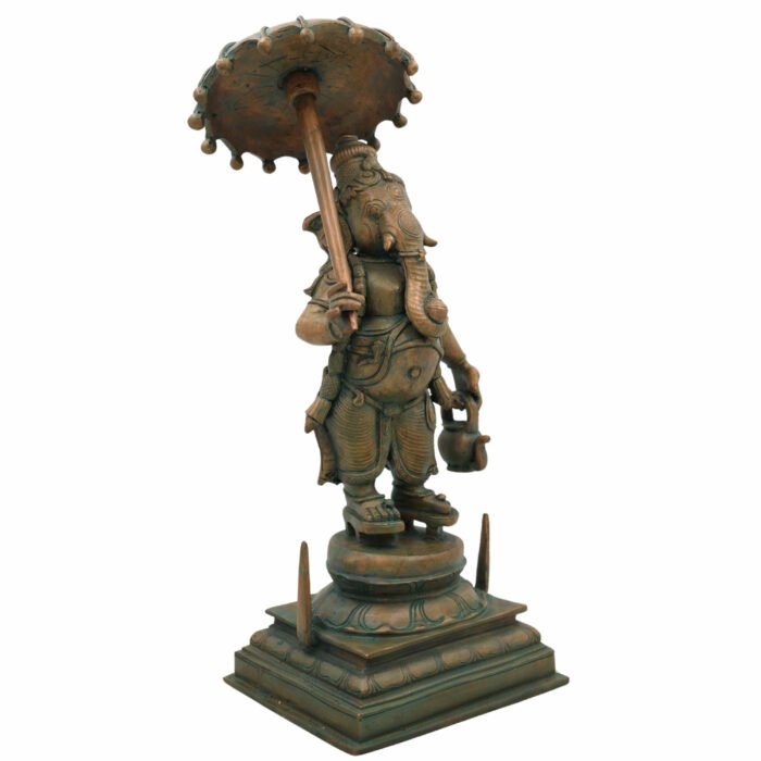 bhunes bronze panchaloha ganesha idol – chola art umbrella ganpati statue | vinayaka, pillaiyar, vighnaharta murti for puja & décor,brown, 14 inch, 1 piece