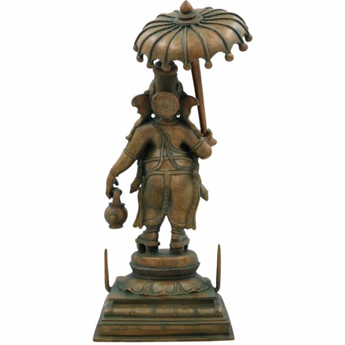 bhunes bronze panchaloha ganesha idol – chola art umbrella ganpati statue | vinayaka, pillaiyar, vighnaharta murti for puja & décor,brown, 14 inch, 1 piece