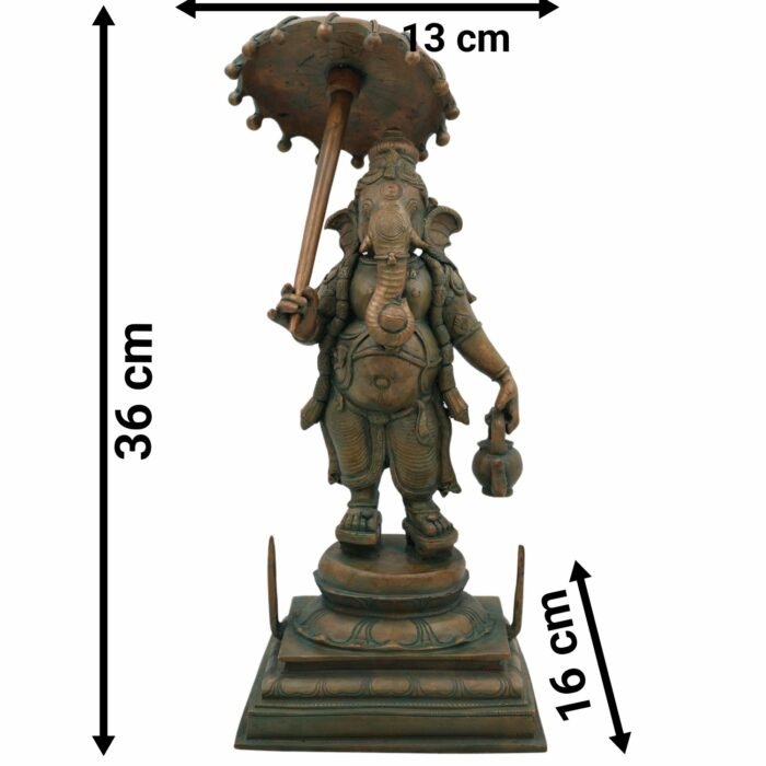 bhunes bronze panchaloha ganesha idol – chola art umbrella ganpati statue | vinayaka, pillaiyar, vighnaharta murti for puja & décor,brown, 14 inch, 1 piece