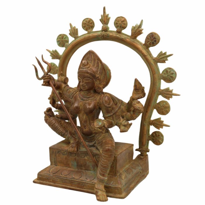 bhunes bronze panchaloha durga kali adi shakti idol – handcrafted chola art divine sculpture for temple & home worship,brown, 11 inch, 1 piece