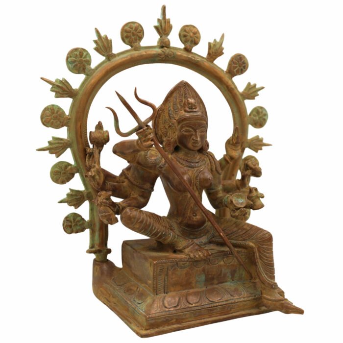 bhunes bronze panchaloha durga kali adi shakti idol – handcrafted chola art divine sculpture for temple & home worship,brown, 11 inch, 1 piece