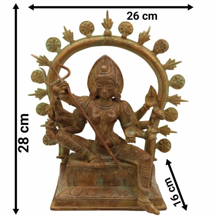 bhunes bronze panchaloha durga kali adi shakti idol – handcrafted chola art divine sculpture for temple & home worship,brown, 11 inch, 1 piece