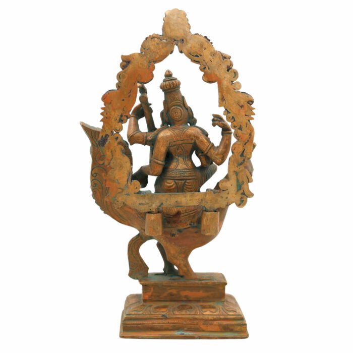 bhunes bronze panchaloha saraswati idol – chola art goddess saraswathi sitting on peacock statue | divine veena murti for home, temple & gift,brown, 10 inch, 1 piece