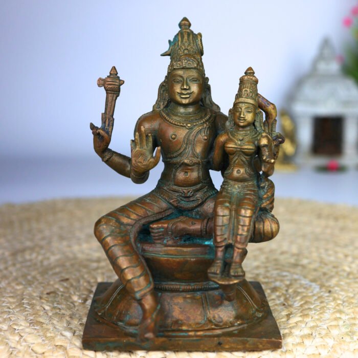 bhunes bronze panchaloha dancing shiva parvathi idol – chola art nataraja uma maheshwara silai for home & temple décor,brown, 6.5 inch, 1 piece