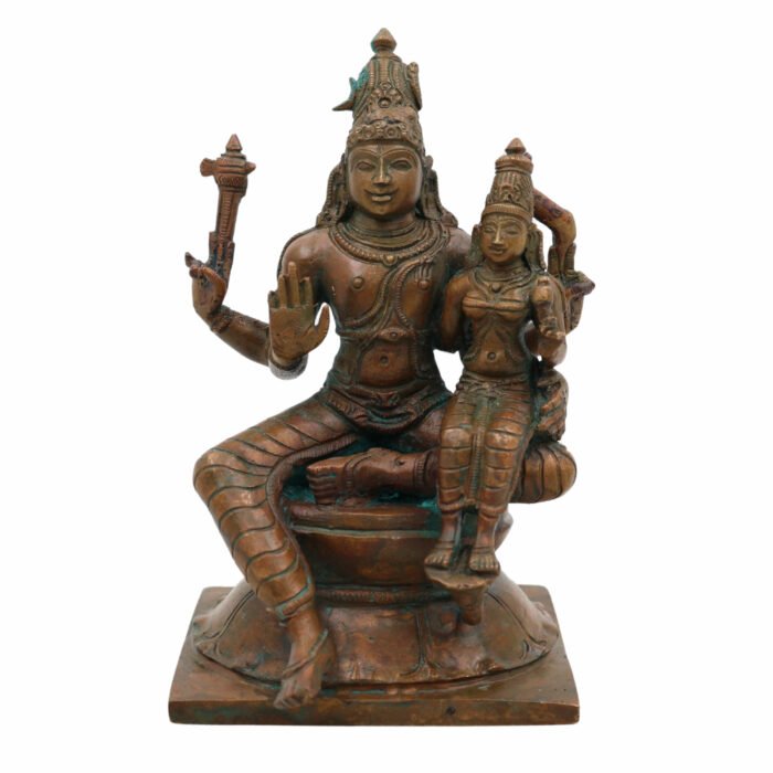 bhunes bronze panchaloha dancing shiva parvathi idol – chola art nataraja uma maheshwara silai for home & temple décor,brown, 6.5 inch, 1 piece