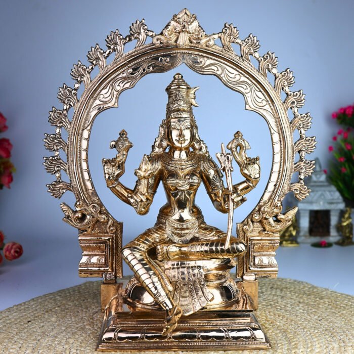 bhunes bronze panchaloha raja rajeshwari idol – handcrafted chola art devi silai for temple & home worship,gold, 15.5 inch, 1 piece