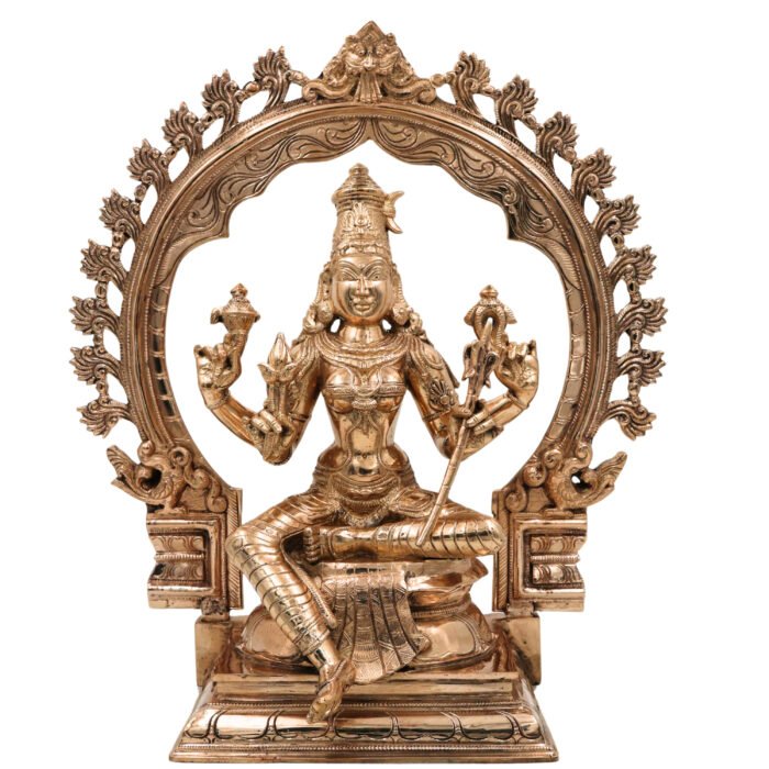 bhunes bronze panchaloha raja rajeshwari idol – handcrafted chola art devi silai for temple & home worship,gold, 15.5 inch, 1 piece