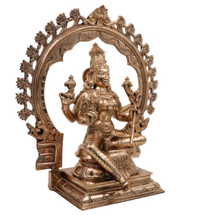 bhunes bronze panchaloha raja rajeshwari idol – handcrafted chola art devi silai for temple & home worship,gold, 15.5 inch, 1 piece