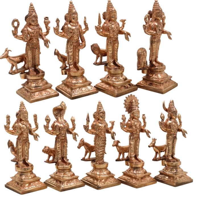 bhunes bronze panchaloha navagraha set – chola art 9 planet deity idols for temple & vastu,gold, 6.5 inch, 1 piece