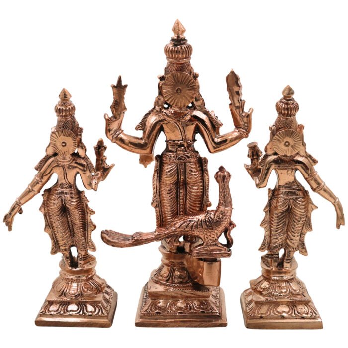 bhunes bronze panchaloha murugan idol with devasena & valli – chola art sculpture with vel & peacock for temple and home décor,gold, 6.5 inch, 1 piece