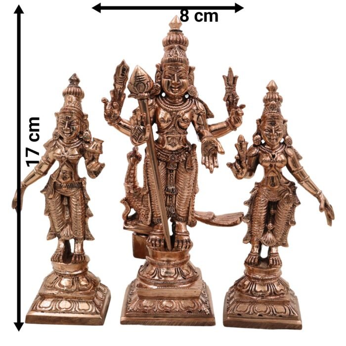 bhunes bronze panchaloha murugan idol with devasena & valli – chola art sculpture with vel & peacock for temple and home décor,gold, 6.5 inch, 1 piece