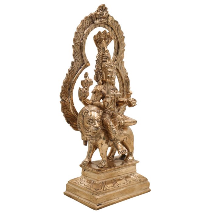 bhunes bronze panchaloha mariyamma sitting on lion – adhi shakti idol | chola art divine goddess sculpture,gold, 9 inch, 1 piece