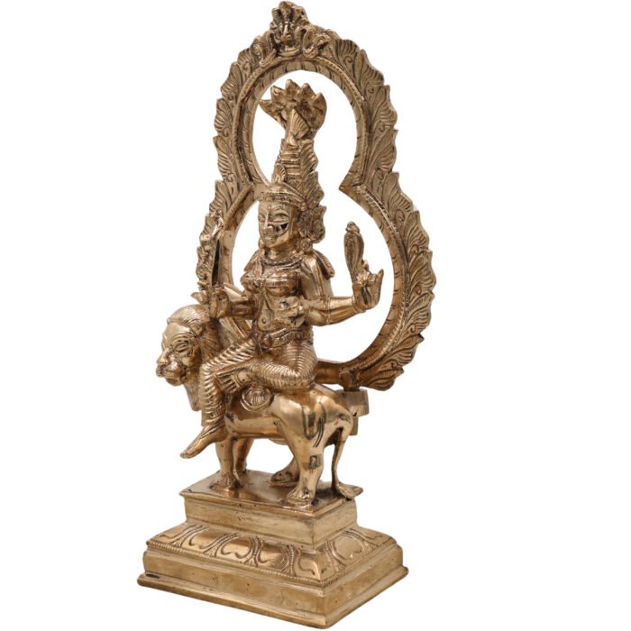 bhunes bronze panchaloha mariyamma sitting on lion – adhi shakti idol | chola art divine goddess sculpture,gold, 9 inch, 1 piece