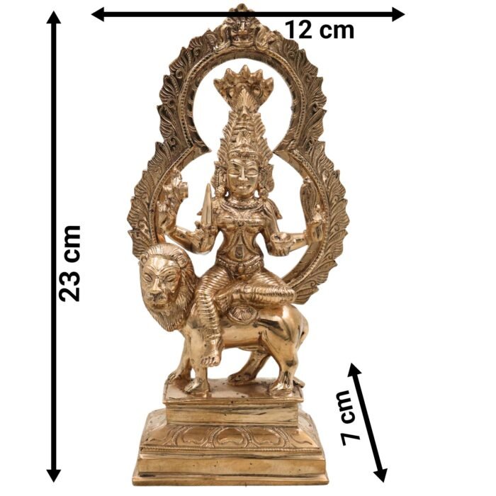 bhunes bronze panchaloha mariyamma sitting on lion – adhi shakti idol | chola art divine goddess sculpture,gold, 9 inch, 1 piece