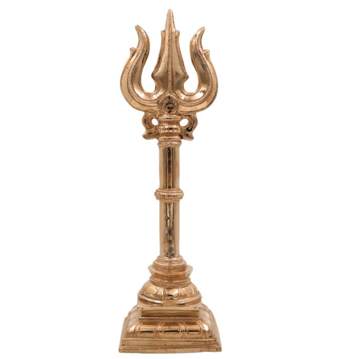 bhunes bronze panchaloha trishul idol – chola art trident sculpture | sacred lord shiva weapon for pooja & décor,gold, 12 inch, 1 piece