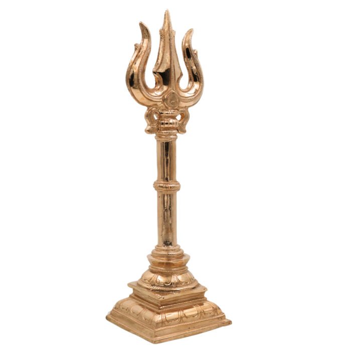 bhunes bronze panchaloha trishul idol – chola art trident sculpture | sacred lord shiva weapon for pooja & décor,gold, 12 inch, 1 piece