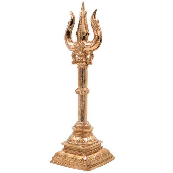 bhunes bronze panchaloha trishul idol – chola art trident sculpture | sacred lord shiva weapon for pooja & décor,gold, 12 inch, 1 piece