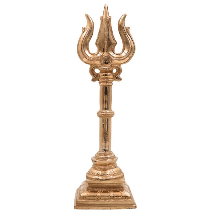 bhunes bronze panchaloha trishul idol – chola art trident sculpture | sacred lord shiva weapon for pooja & décor,gold, 12 inch, 1 piece