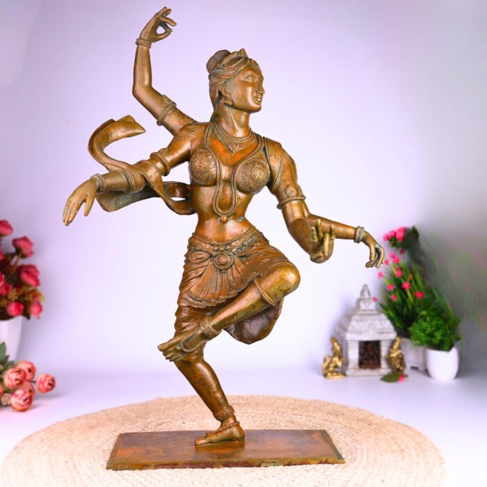 bhunes bronze panchaloha dancing parvati idol – chola art silai | divine shiva consort statue for temple & home décor,brown, 23.5 inch, 1 piece