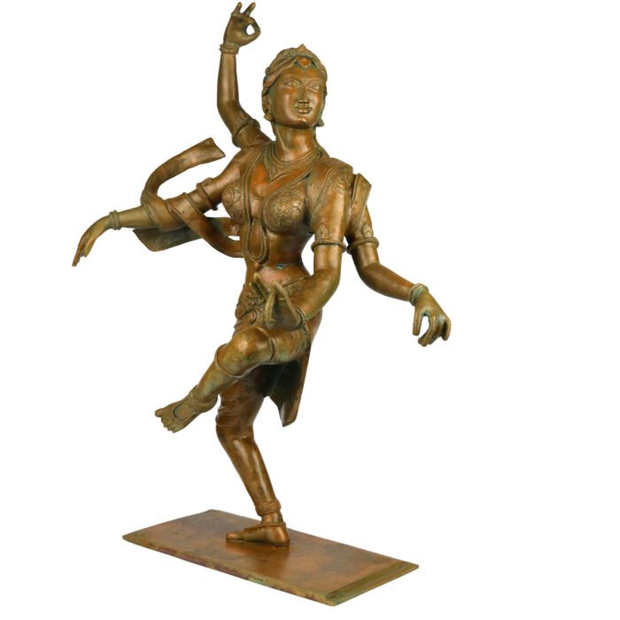 bhunes bronze panchaloha dancing parvati idol – chola art silai | divine shiva consort statue for temple & home décor,brown, 23.5 inch, 1 piece