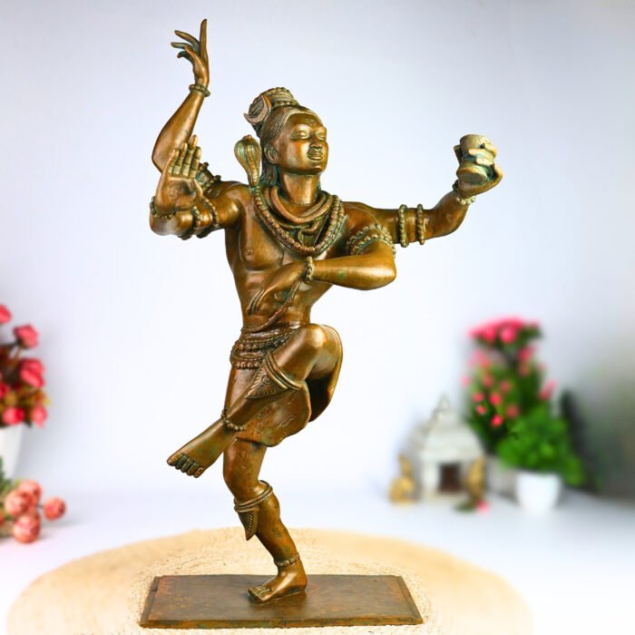 bhunes bronze panchaloha dancing shiva idol – nataraja chola art sculpture | traditional handmade silai for home & temple décor,brown, 26 inch, 1 piece