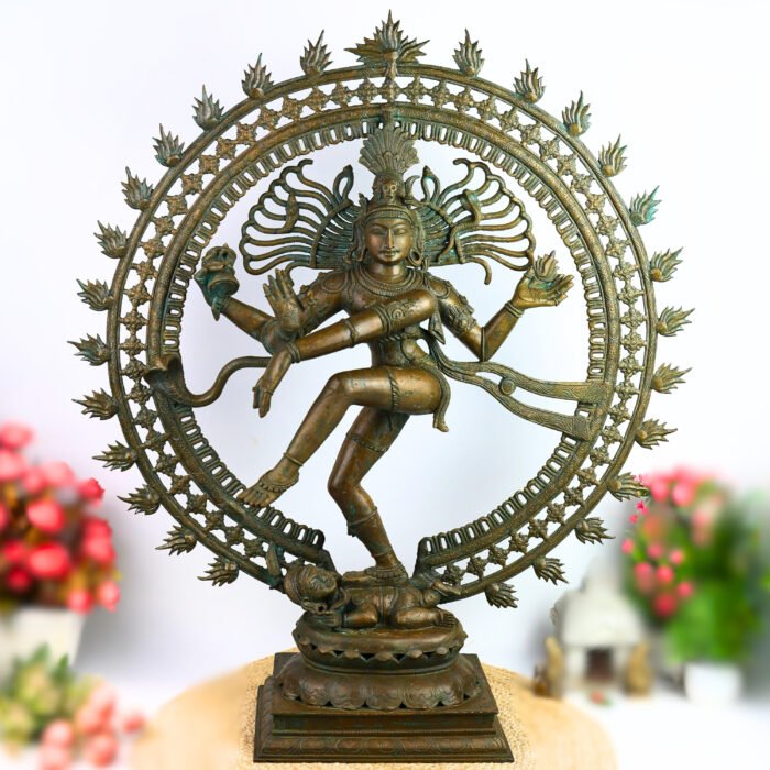 bhunes bronze panchaloha nataraja – chola dynasty inspired dancing shiva statue | antique hindu temple idol,brown, 14 inch, 1 piece