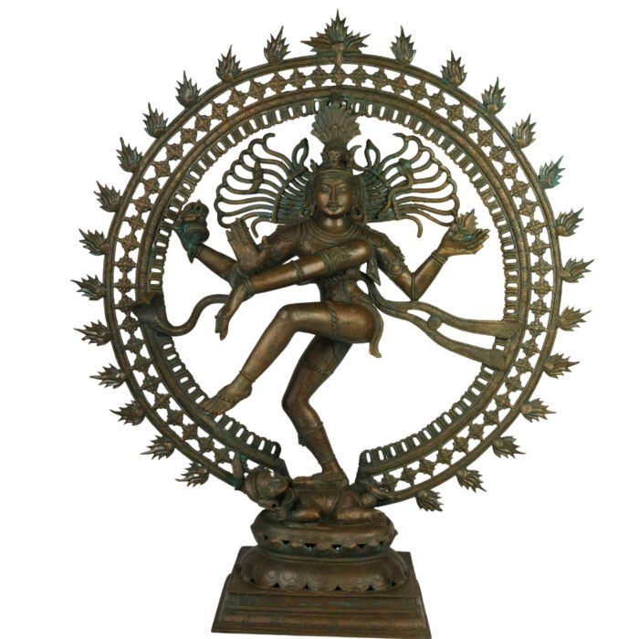 bhunes bronze panchaloha nataraja – chola dynasty inspired dancing shiva statue | antique hindu temple idol, brown, 34 inch, 1 piece