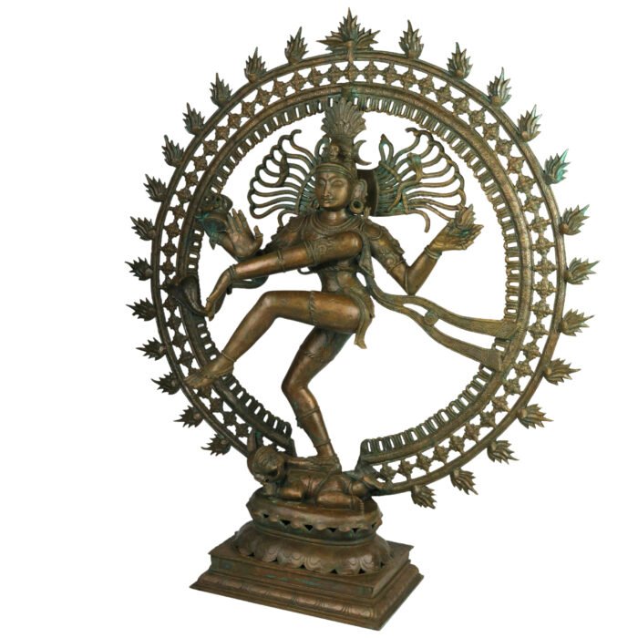 bhunes bronze panchaloha nataraja – chola dynasty inspired dancing shiva statue | antique hindu temple idol,brown, 14 inch, 1 piece