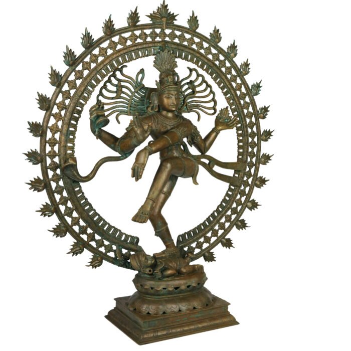 bhunes bronze panchaloha nataraja – chola dynasty inspired dancing shiva statue | antique hindu temple idol, brown, 34 inch, 1 piece