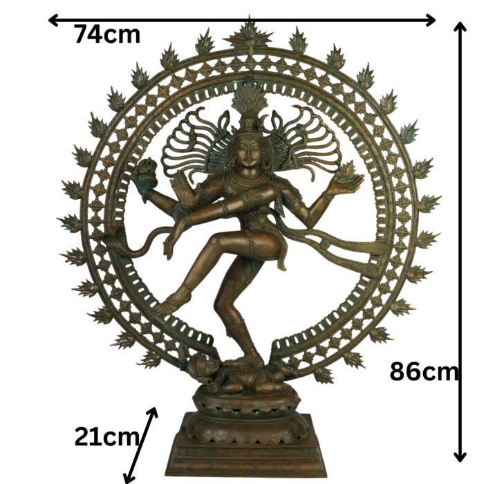 bhunes bronze panchaloha nataraja – chola dynasty inspired dancing shiva statue | antique hindu temple idol, brown, 34 inch, 1 piece