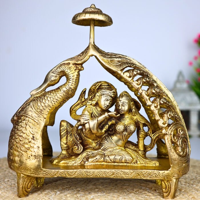 bhunes brass radha krishna idol – handcrafted murti for home, temple & gifting,gold, 9.5 inch, 1 piece