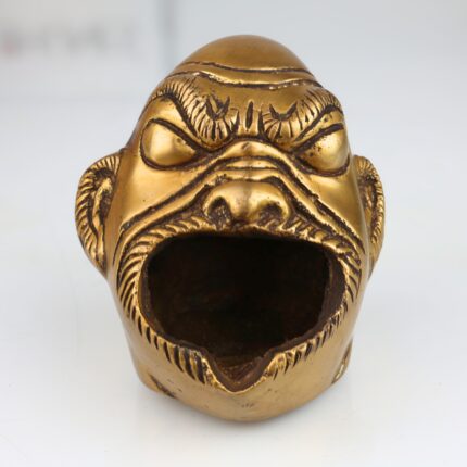 Handcrafted Brass Face Shaped Ashtray Idol