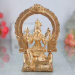 Bronze Rajarajeshwari Idol with Prabhavali, Handmade Panchaloha Murti, Raja Rajeshwari Goddess Statue, Chola Art, South Indian Pooja Idol, Gold, 6.5 Inch, 1 Piece