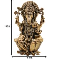 Brass Ganesha Idol, Handcrafted Vinayaka Murti, Siddhivinayak, Ganapati Statue for Home Temple, Pooja, Decor & Gifts, Gold, 4 Inch, 1 Piece - Image 6