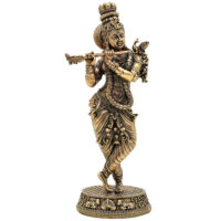 Brass Krishna Idol, Gopal, Shyam, Kanha Murti For Gifting, Madhusudan Vigraha, Handcrafted Miniature Statue for Home Decor & Pooja, Gold, 5.5 Inch, 1 Piece - Image 2
