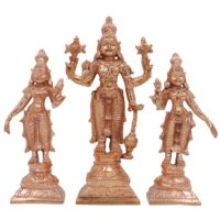 Bronze Vishnu with Sri Devi & Bhu Devi Idol | Handcrafted Murti for Pooja, Temple & Home Decor Set, Gold, 6.5 Inch, 3 Piece - Image 2