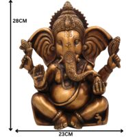 Brass Ganesha Idol, Handcrafted Ganapati Murti, Vinayaka Statue, Hindu Elephant God Sculpture for Pooja, Home Decor & Gifts, Gold, 11 Inch, 1 Piece - Image 6