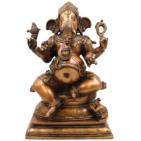 Brass Ganesha Idol, Handcrafted Murti, Lord Ganapati Statue, Vinayaka Sculpture for Pooja, Home Decor & Gifts, Gold, 13.5 Inch, 1 Piece - Image 2
