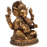 Brass Handcrafted Ganesha Idol, Lord Ganapati Statue, Vinayaka Sculpture for Pooja, Home Decor & Gifts, Gold, 12 Inch, 1 Piece - Image 3