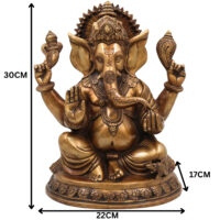 Brass Handcrafted Ganesha Idol, Lord Ganapati Statue, Vinayaka Sculpture for Pooja, Home Decor & Gifts, Gold, 12 Inch, 1 Piece - Image 6