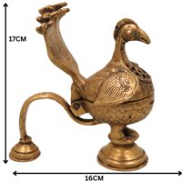 Brass Peacock Dhoopdani, Handcrafted Incense burner, Loban burner home Purifying, Gold, 6.5 Inch, 1 Piece - Image 6