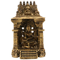 Brass Saraswati Idol | Handcrafted Sharada Murti with Temple | Veena Dhari Saraswati Pratima | Wisdom Goddess Statue | Home Decor & Pooja Showpiece, Gold, 3 Inch, 1 Piece - Image 2