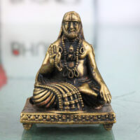 Brass Raghavendra Swamy Idol, Mantralaya Rayaru Murti, Guru Raghavendra Tirtharu Vigraham, Handcrafted Tamraloha Swamigal Statue for Pooja Decor, Gold, 1.5 Inch, 1 Piece