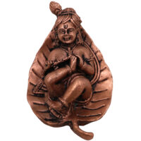 Copper Bal Krishna on Leaf Idol, Handcrafted Tamra Gopala Murti, Pure Tamraloha Baby Krishna Statue for Pooja, Home Decor, Brown, 1 Inch, 1 Piece - Image 2