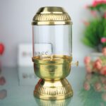 Brass Vintage Style Glass Oil Diya, Traditional Deepam, Vilakku, Chirag, Pradeep for Pooja, Mandir, Festival & Home Decor, Gold, 7.5 Inch, 1 Piece